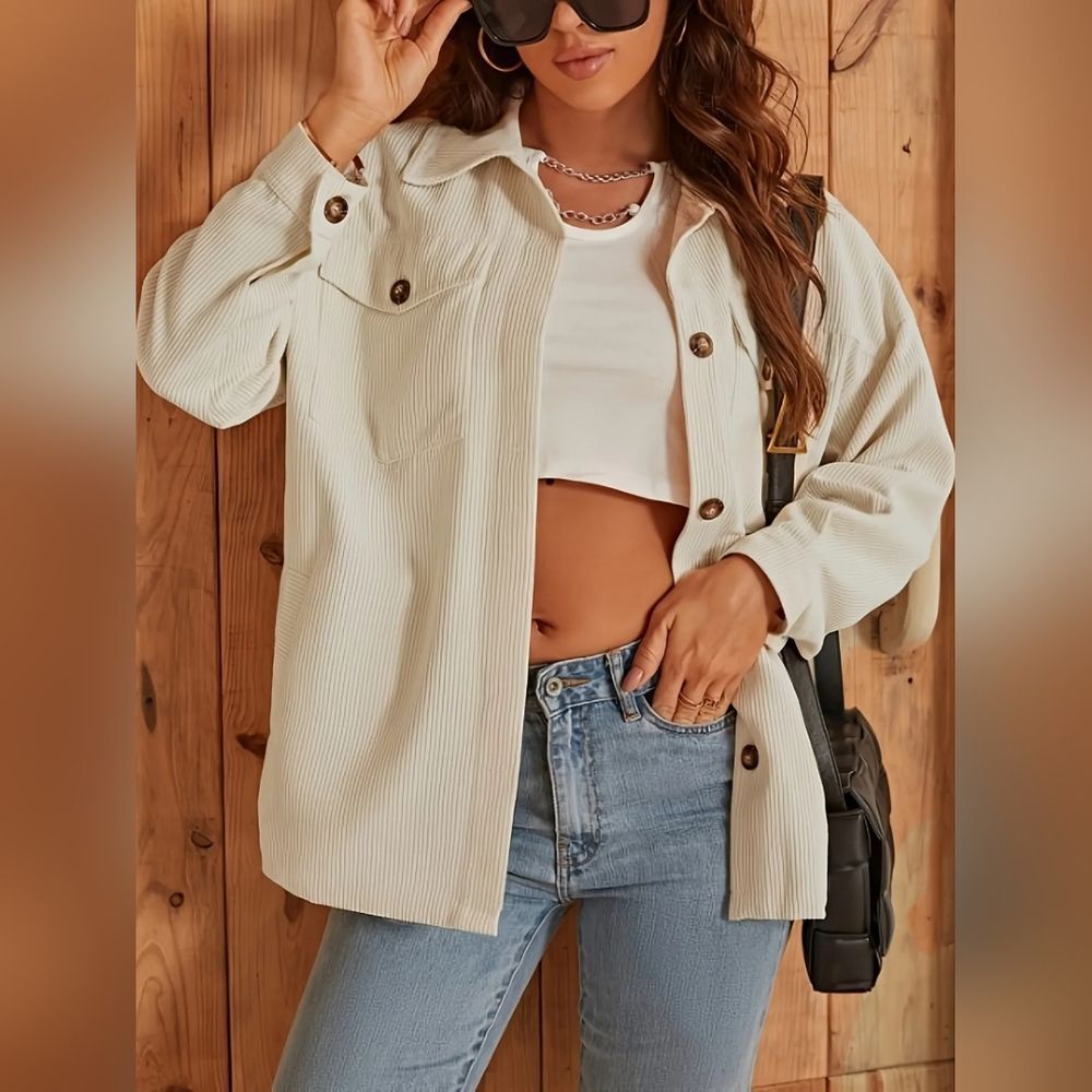 Simplee Ivory Cream NWT Oversized Corduroy Sweater Jacket (Shacket) Size Small - Picture 9 of 14